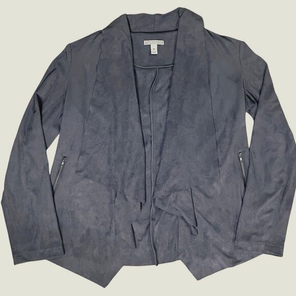 Dana Buchman Gray Faux Suede Draped Open Front Jacket Medium - Picture 8 of 10